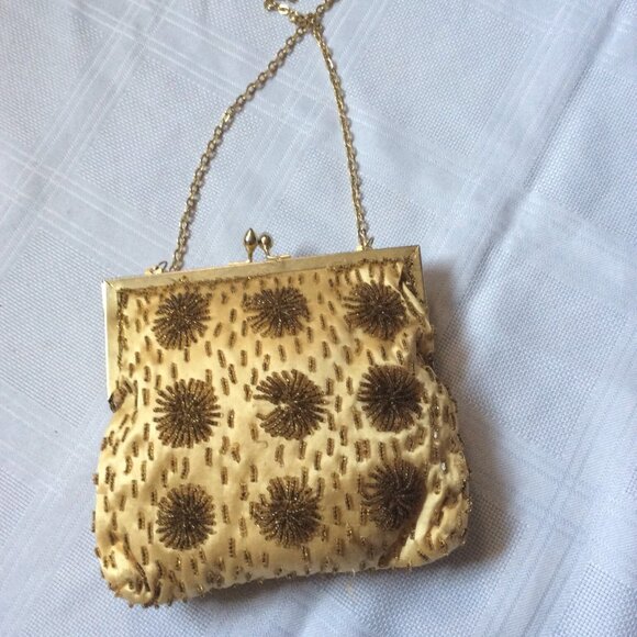 50's 60's silk beaded gold and yellow clutch convertible - see pictures - Picture 2 of 3